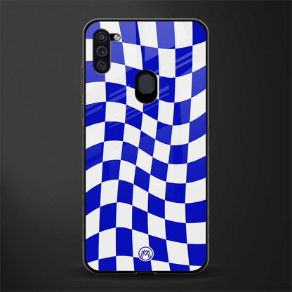 blue white trippy check pattern glass case for samsung galaxy m11 image