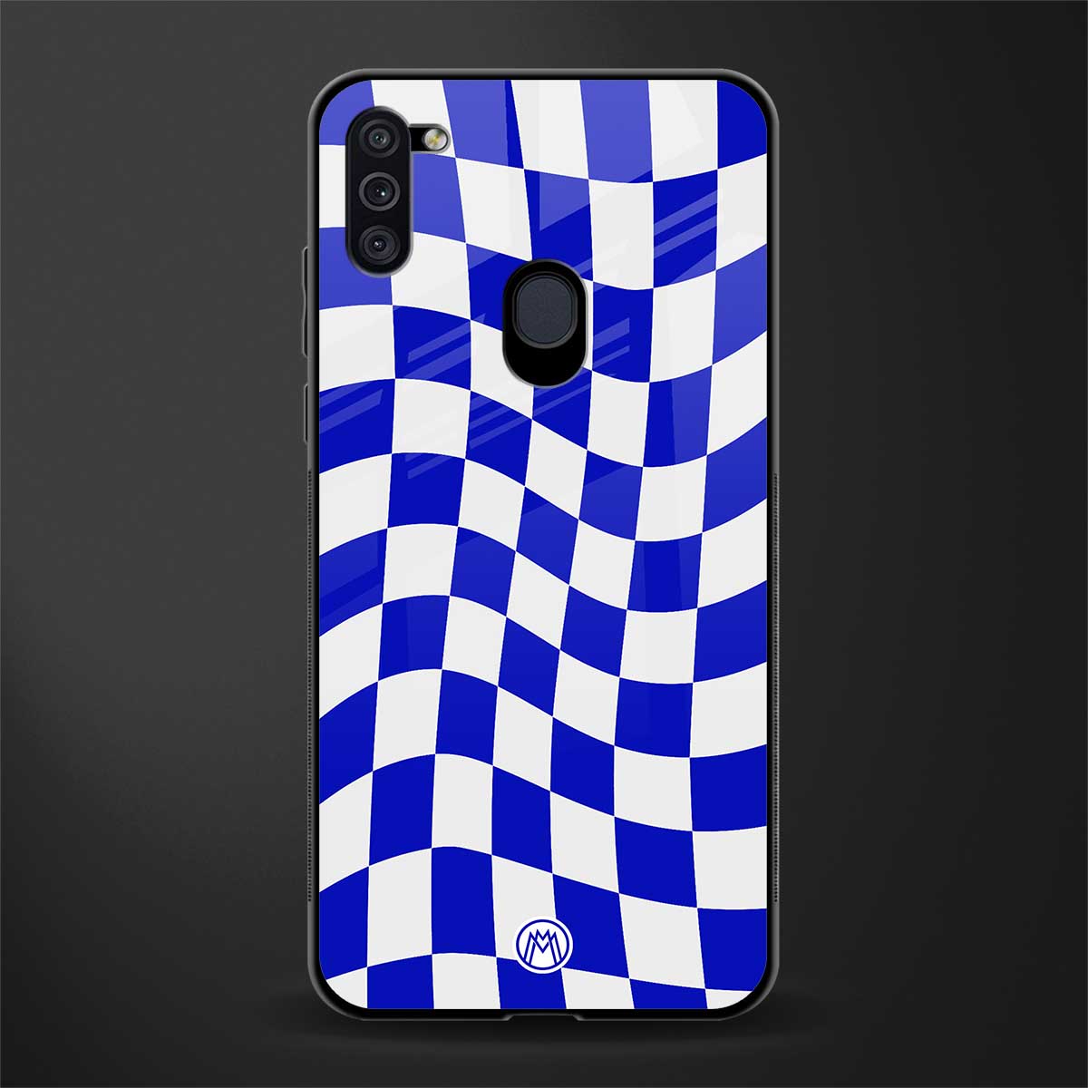 blue white trippy check pattern glass case for samsung a11 image