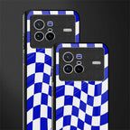 blue white trippy check pattern glass case for vivo x80 image-2