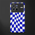 blue white trippy check pattern glass case for vivo x80 image
