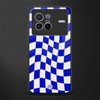 blue white trippy check pattern glass case for vivo x80 image