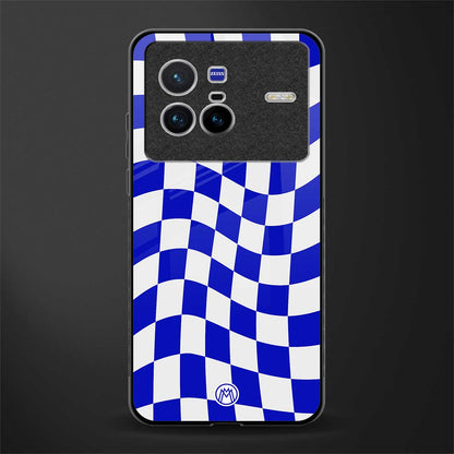 blue white trippy check pattern glass case for vivo x80 image