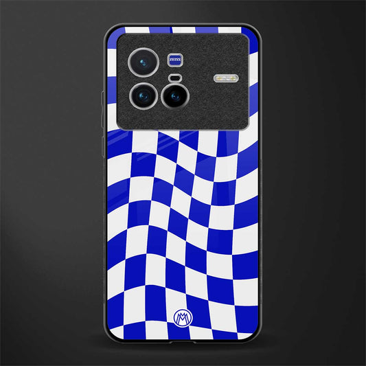 blue white trippy check pattern glass case for vivo x80 image