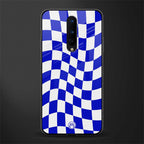 blue white trippy check pattern glass case for oneplus 8 image