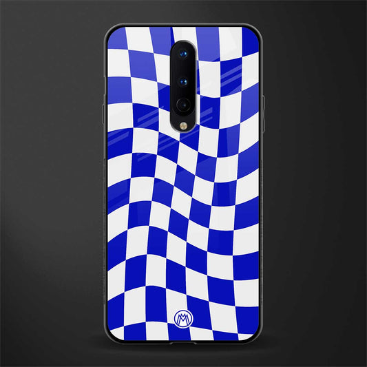 blue white trippy check pattern glass case for oneplus 8 image