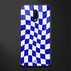 blue white trippy check pattern glass case for oneplus 6t image