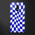 blue white trippy check pattern glass case for oneplus 6 image
