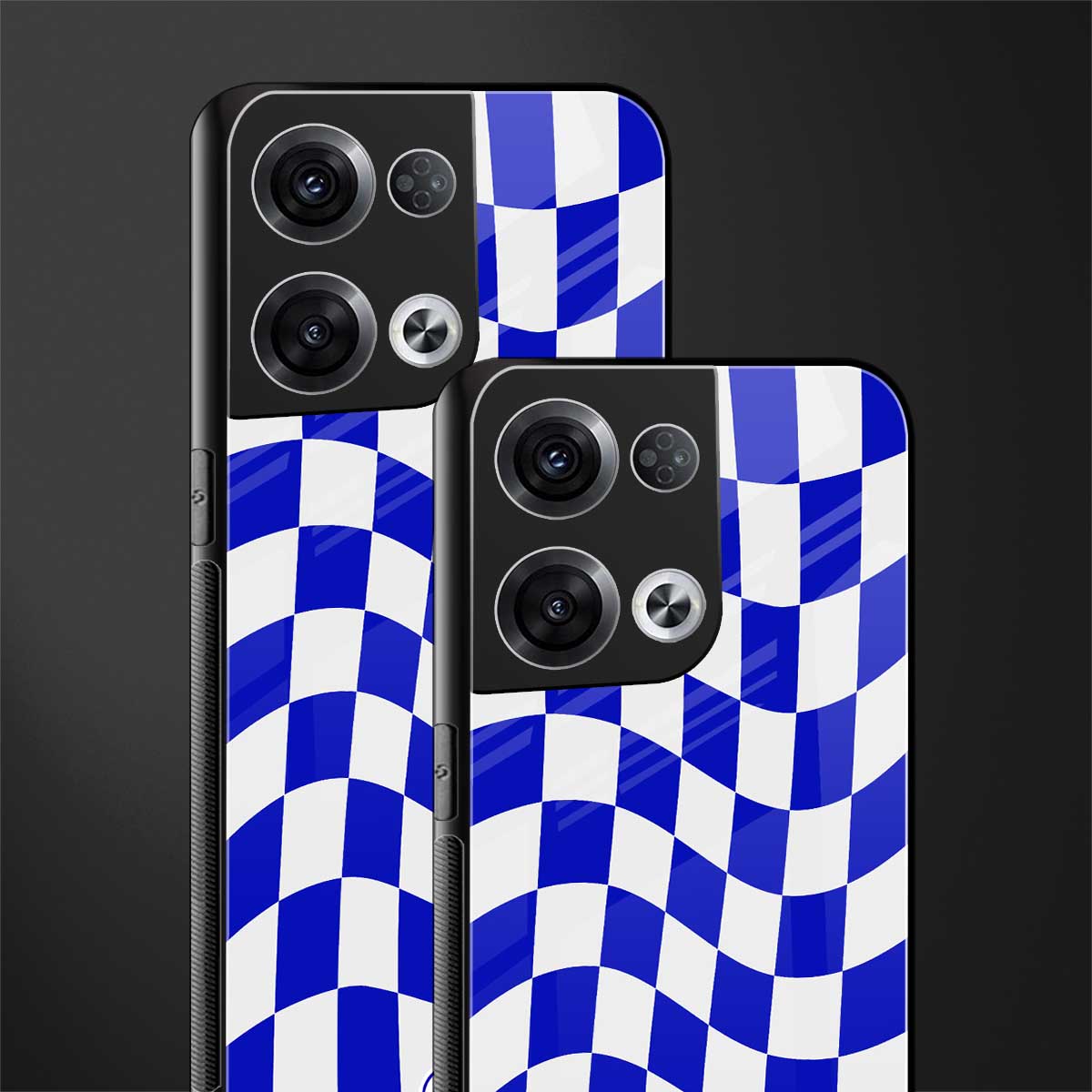 blue white trippy check pattern back phone cover | glass case for oppo reno 8 pro
