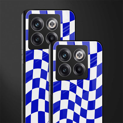 blue white trippy check pattern back phone cover | glass case for oneplus 10t