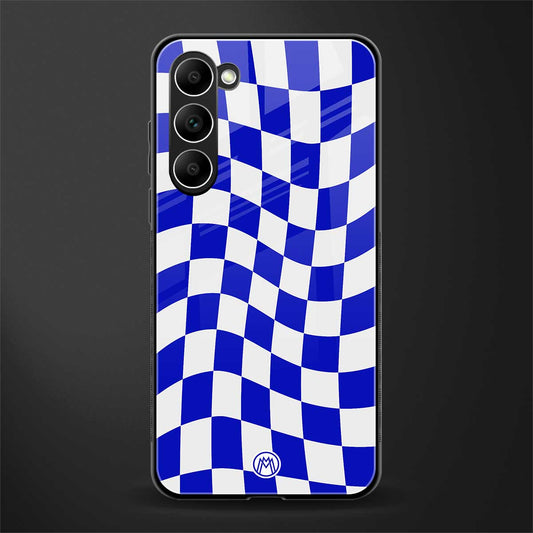 blue white trippy check pattern glass case for phone case | glass case for samsung galaxy s23
