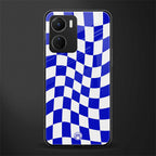 blue white trippy check pattern back phone cover | glass case for vivo y16