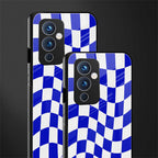 blue white trippy check pattern back phone cover | glass case for oneplus 9