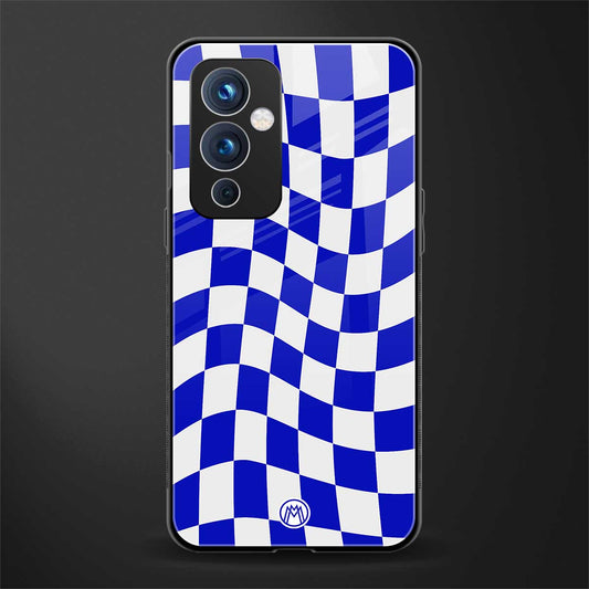 blue white trippy check pattern back phone cover | glass case for oneplus 9