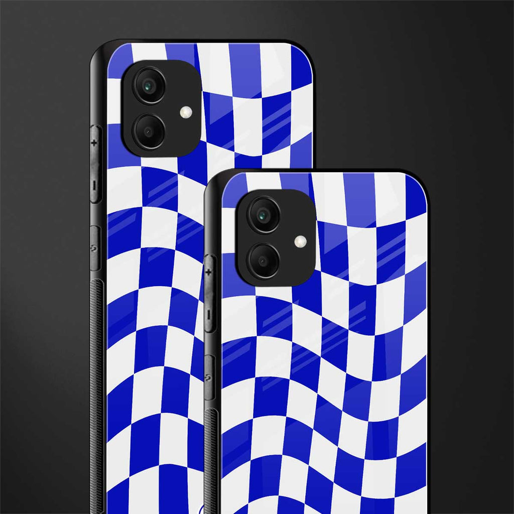 blue white trippy check pattern back phone cover | glass case for samsung galaxy a04