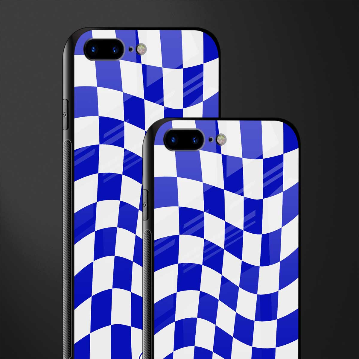 blue white trippy check pattern glass case for iphone 7 plus image-2