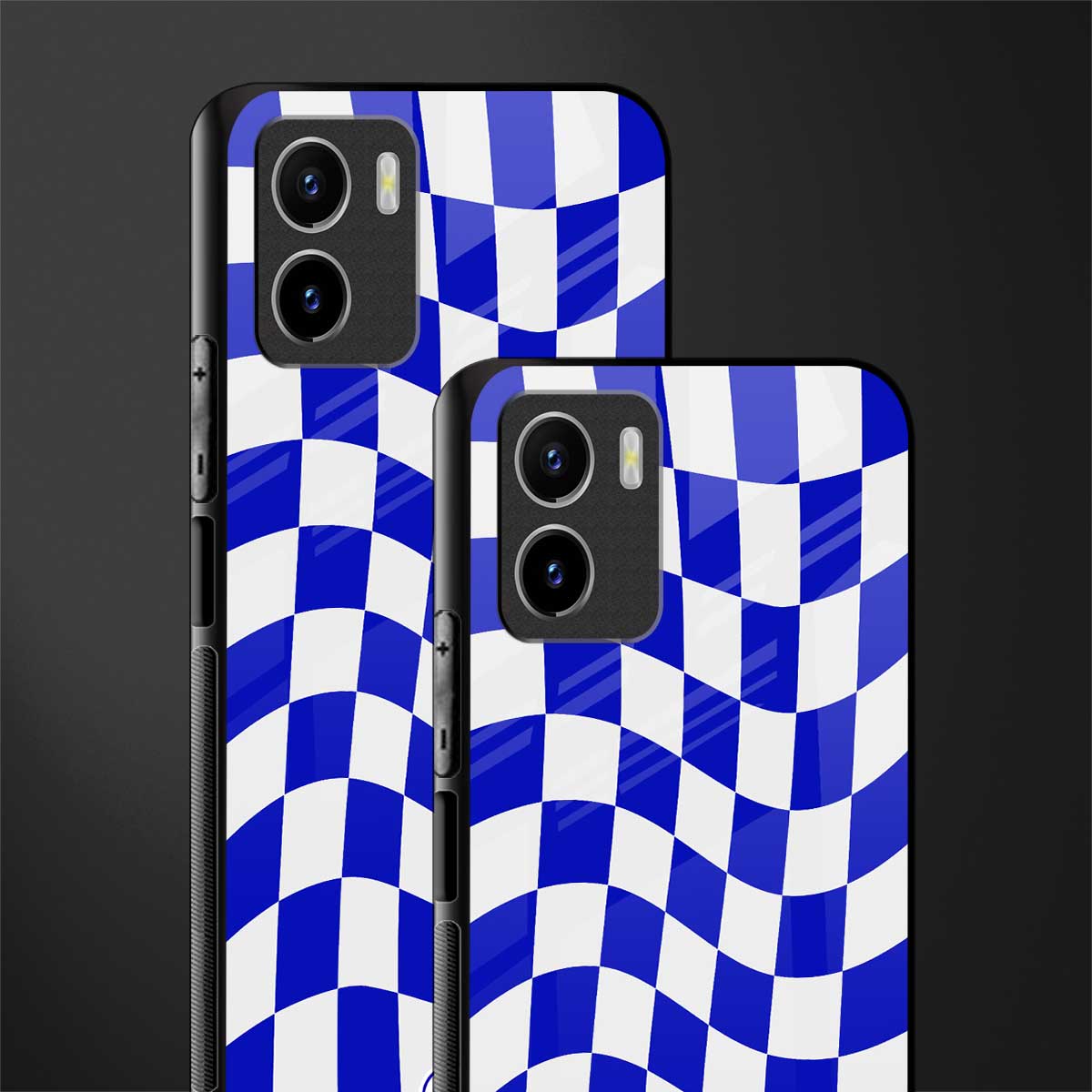 blue white trippy check pattern back phone cover | glass case for vivo y72