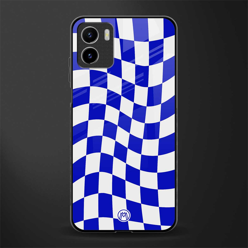 blue white trippy check pattern back phone cover | glass case for vivo y72