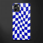 blue white trippy check pattern back phone cover | glass case for vivo y72