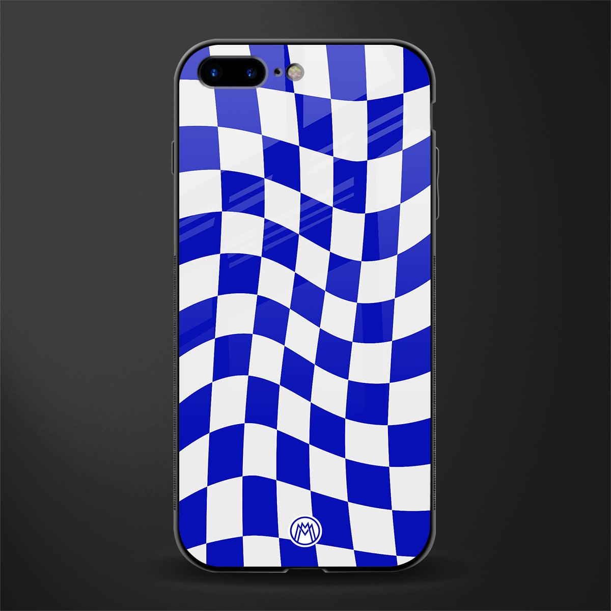 blue white trippy check pattern glass case for iphone 8 plus image
