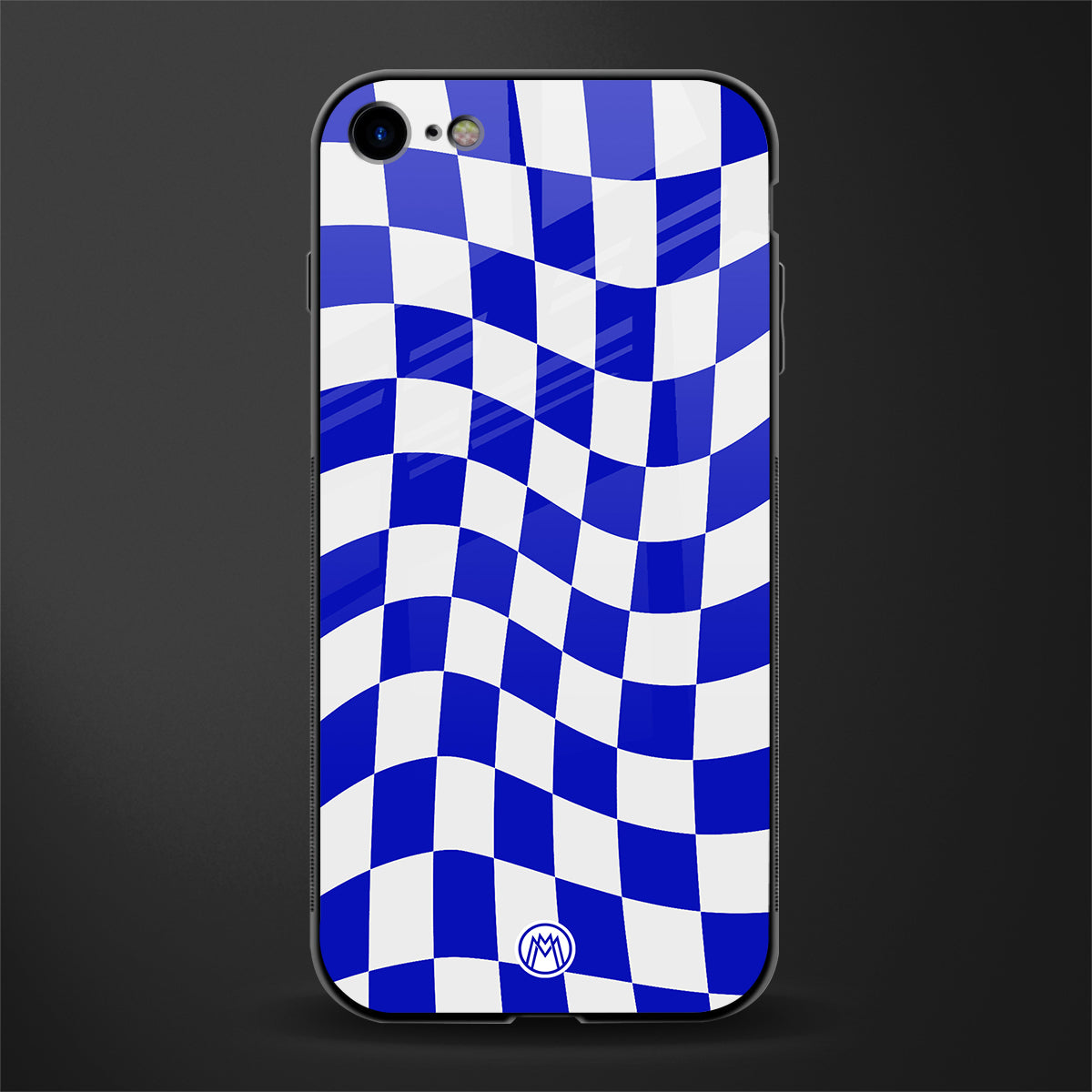 blue white trippy check pattern glass case for iphone se 2020 image