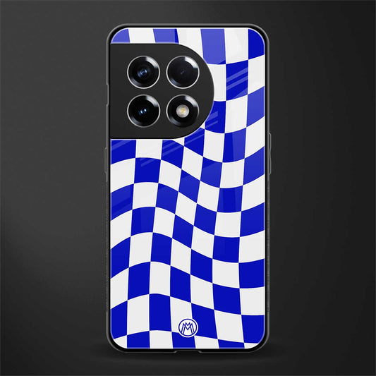 blue white trippy check pattern back phone cover | glass case for oneplus 11r