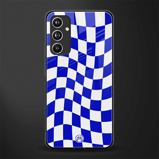 blue white trippy check pattern back phone cover | glass case for samsung galaxy a54 5g