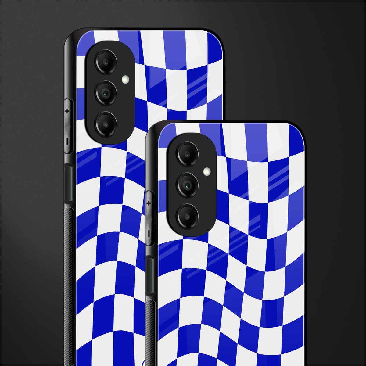 blue white trippy check pattern back phone cover | glass case for samsung galaxy a14 5g