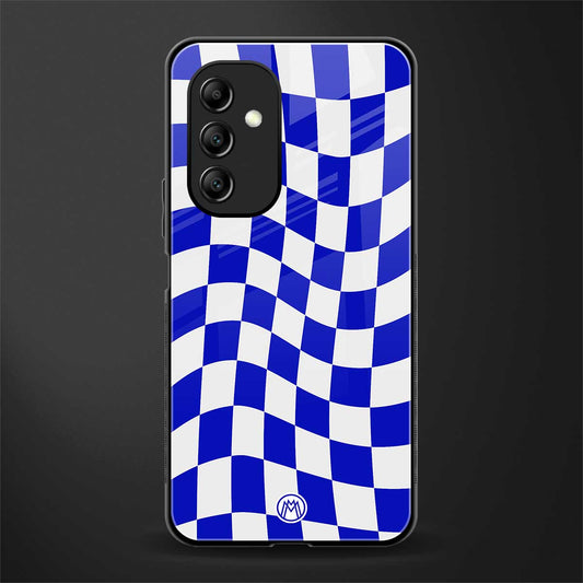 blue white trippy check pattern back phone cover | glass case for samsung galaxy a14 5g