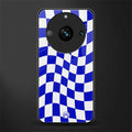 blue white trippy check pattern back phone cover | glass case for realme 11 pro 5g