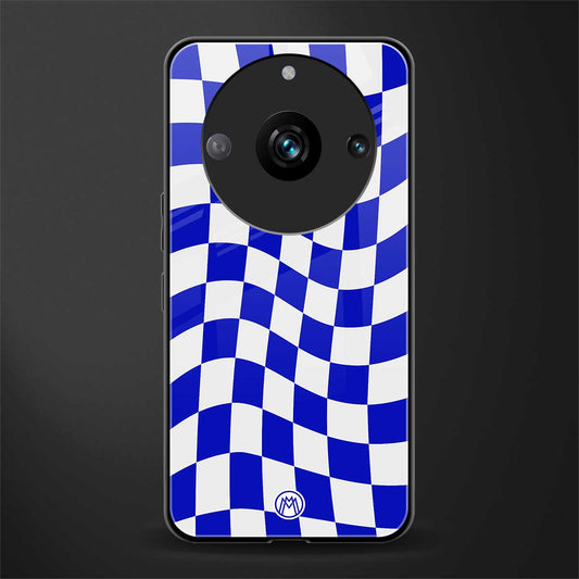 blue white trippy check pattern back phone cover | glass case for realme 11 pro 5g