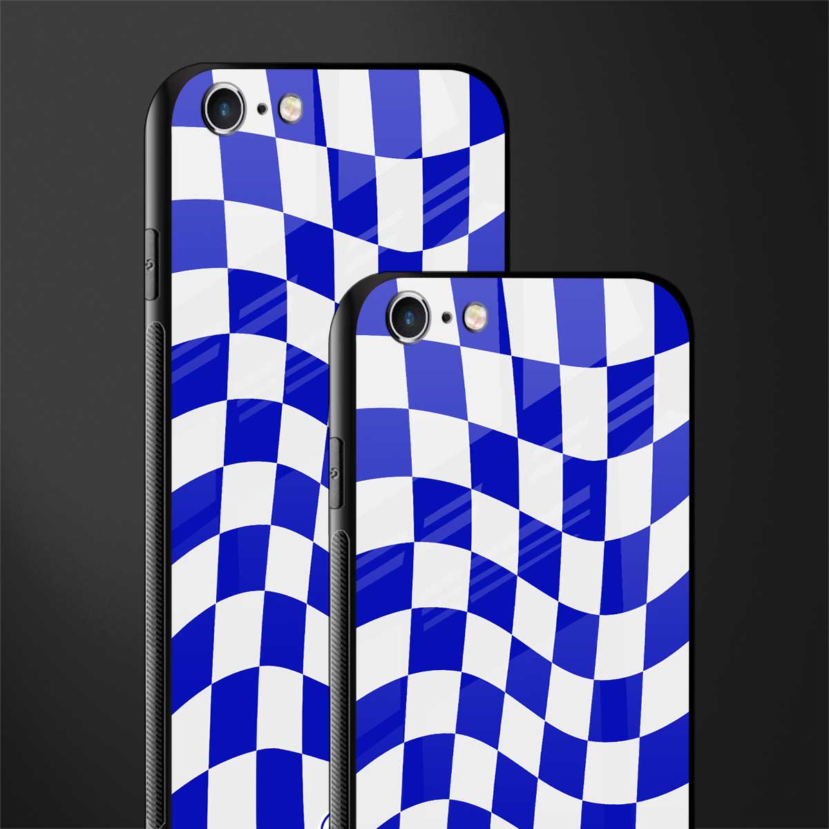 blue white trippy check pattern glass case for iphone 6 image-2