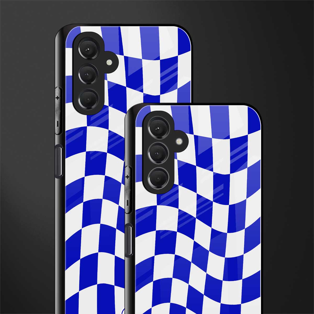 blue white trippy check pattern back phone cover | glass case for samsun galaxy a24 4g