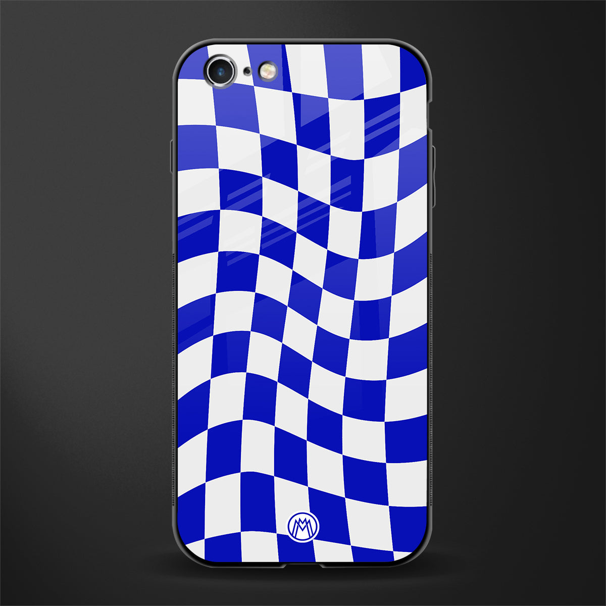blue white trippy check pattern glass case for iphone 6 image