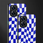 blue white trippy check pattern back phone cover | glass case for realme c55