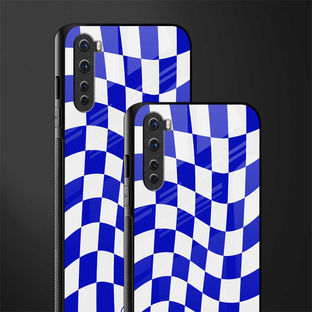 blue white trippy check pattern glass case for oneplus nord ac2001 image-2