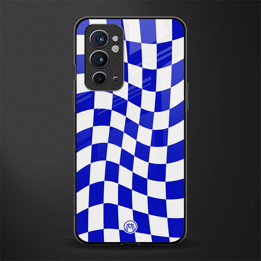 blue white trippy check pattern glass case for oneplus 9rt image