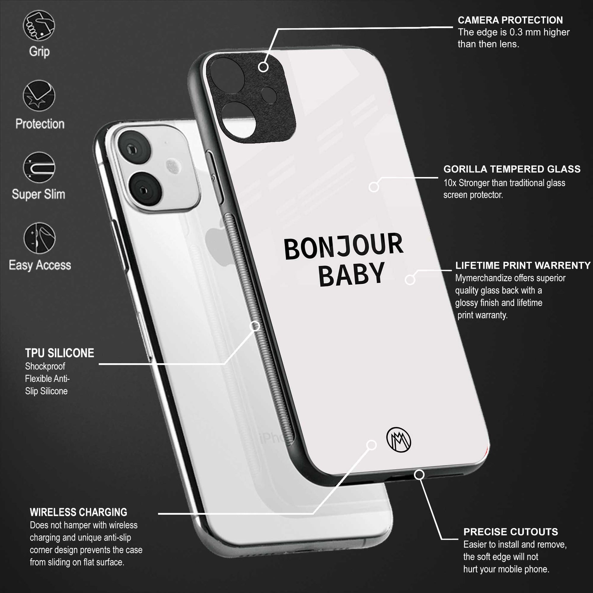 bonjour baby back phone cover | glass case for vivo v25-5g