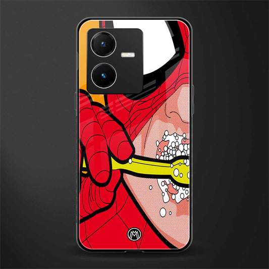 brushing spiderman back phone cover | glass case for vivo y22