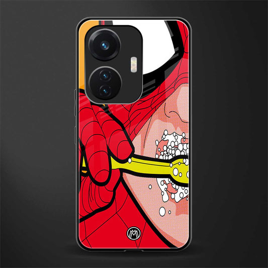 brushing spiderman back phone cover | glass case for vivo t1 44w 4g