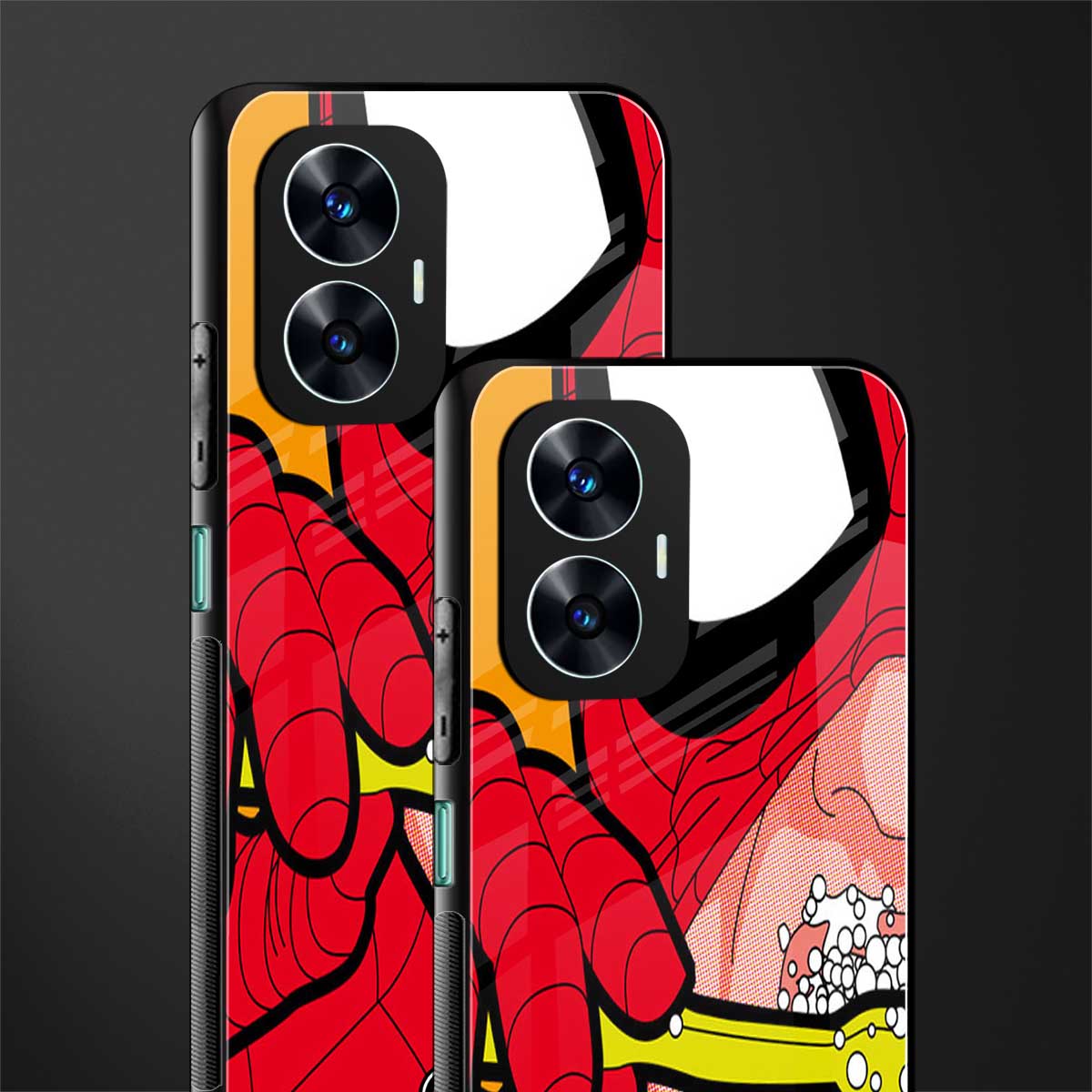 brushing spiderman back phone cover | glass case for realme c55