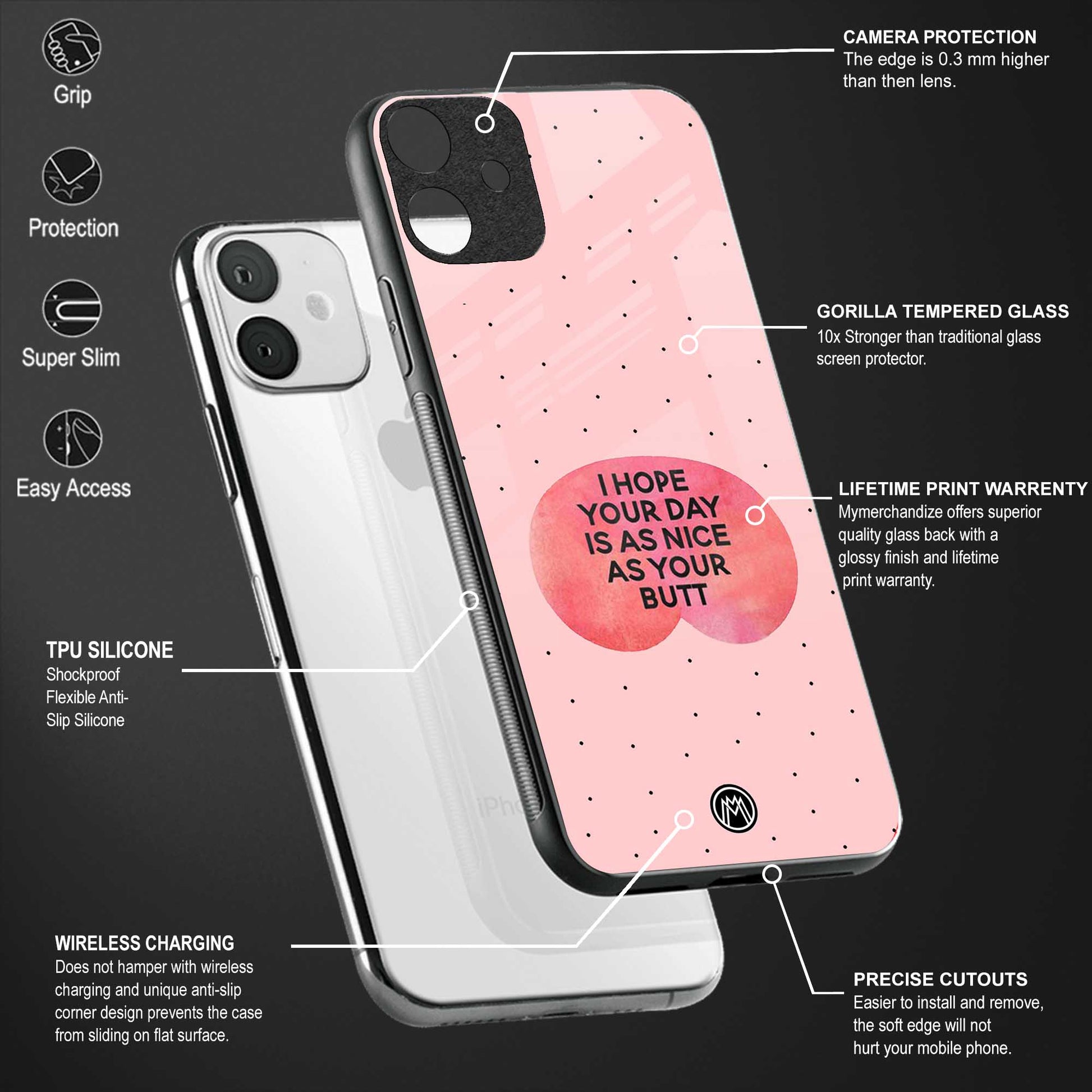butt day quote back phone cover | glass case for vivo t1 44w 4g