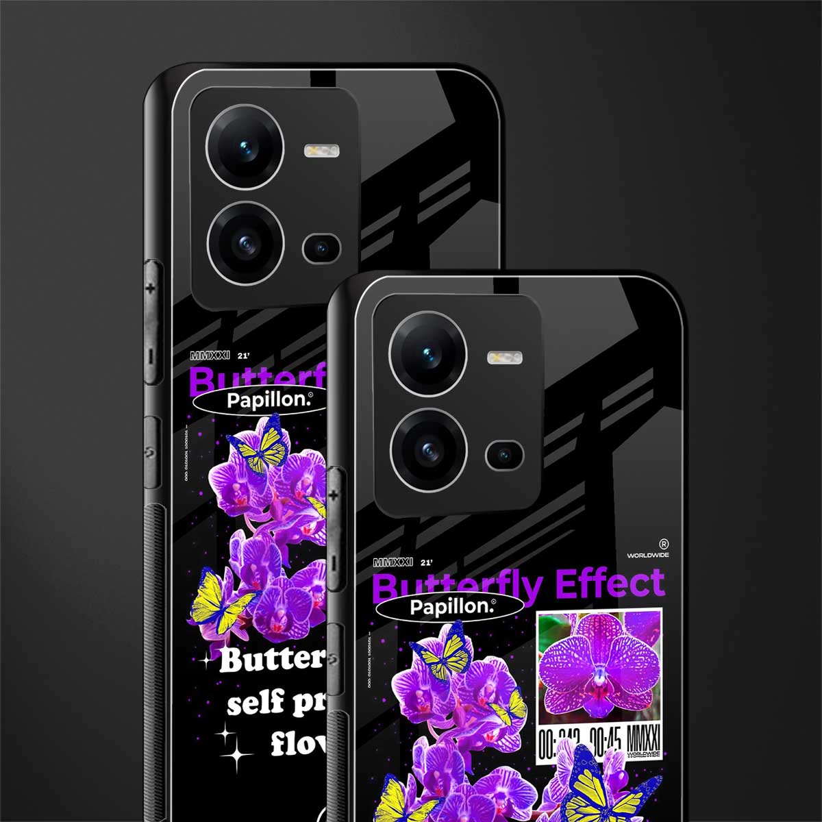 butterfly effect back phone cover | glass case for vivo v25-5g