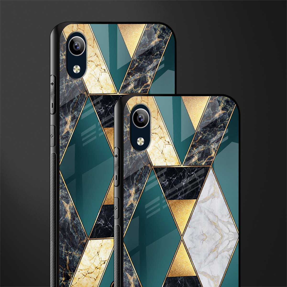 cadmium gold marble glass case for vivo y1s without fingerprint image-2