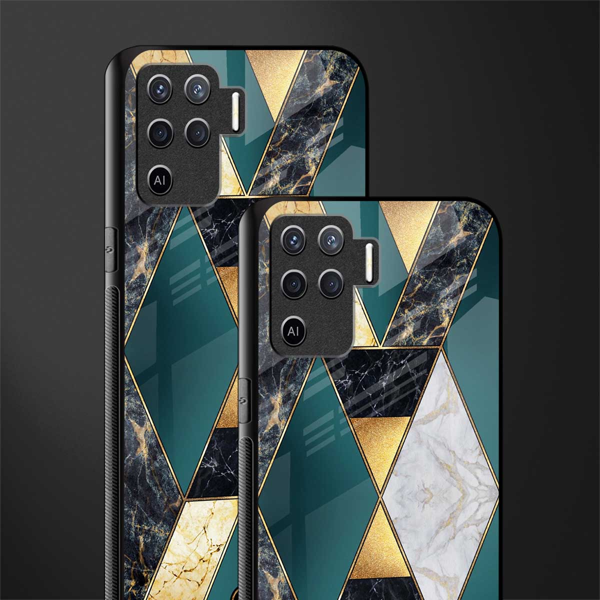 cadmium gold marble glass case for oppo f19 pro image-2