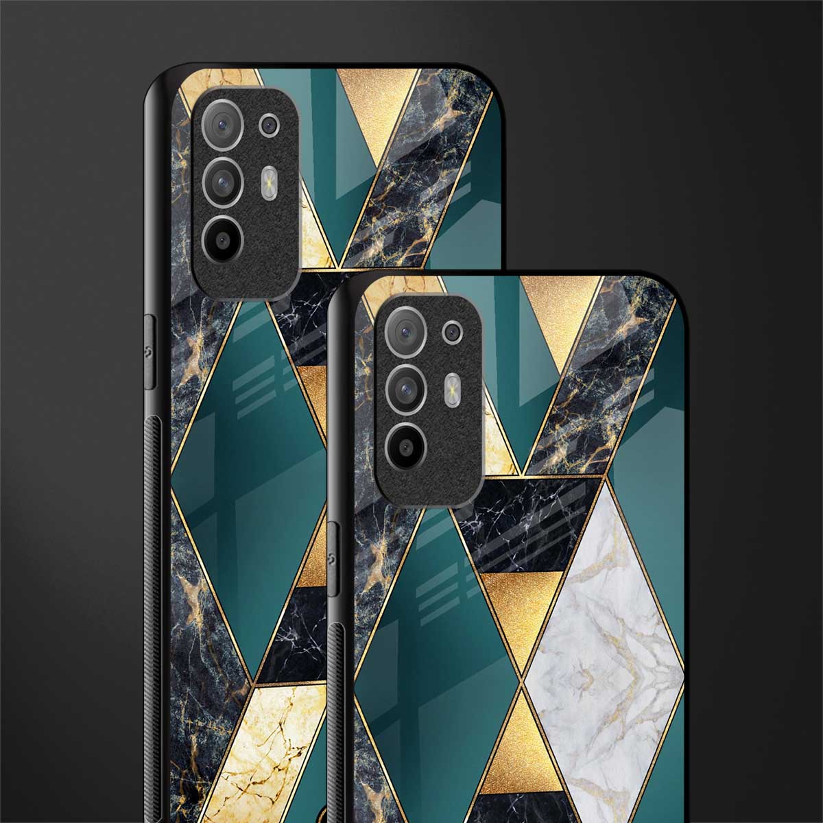 cadmium gold marble glass case for oppo f19 pro plus image-2