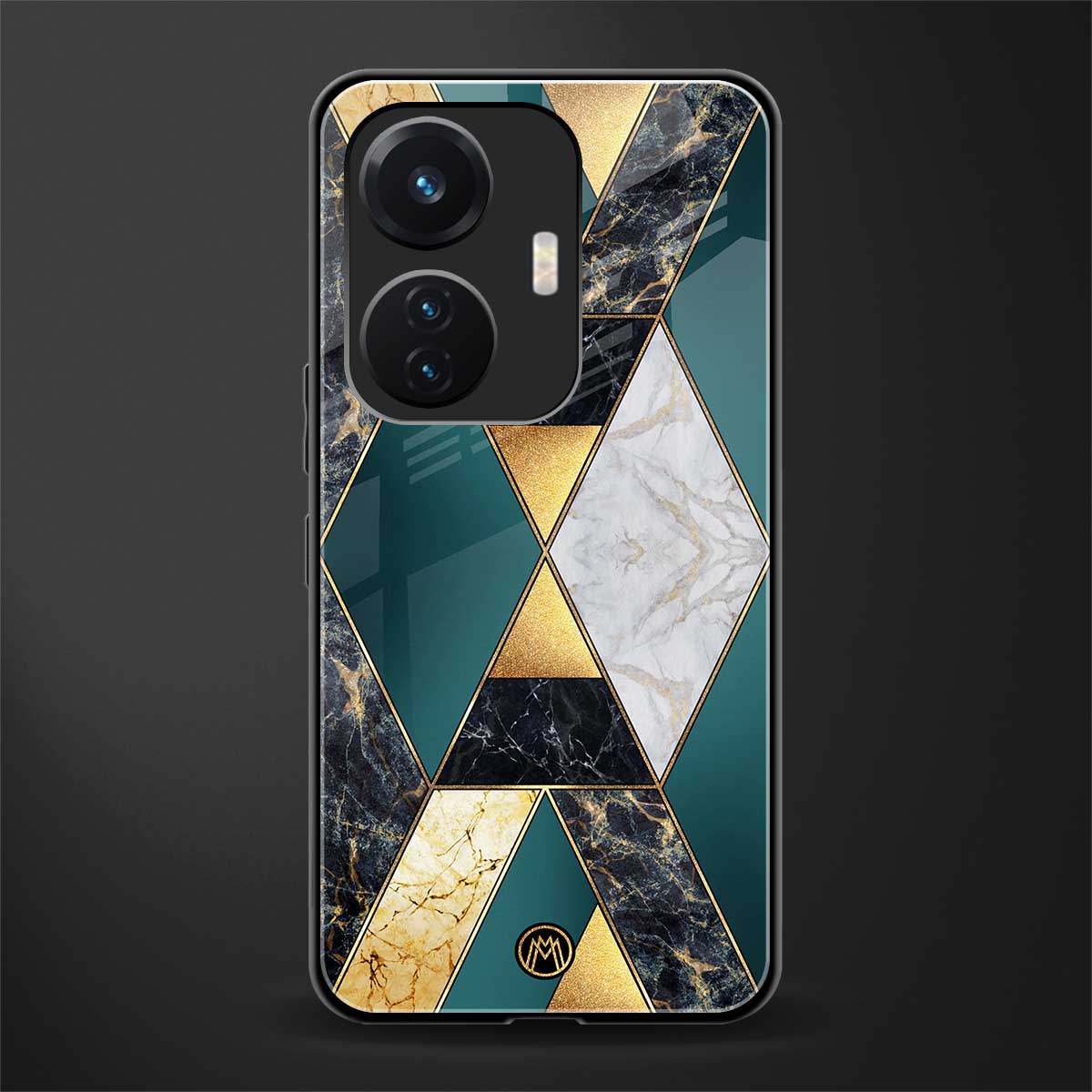cadmium gold marble back phone cover | glass case for vivo t1 44w 4g