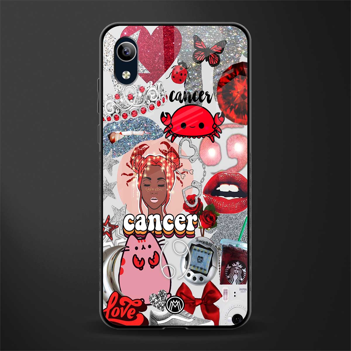 cancer aesthetic collage glass case for vivo y1s without fingerprint image