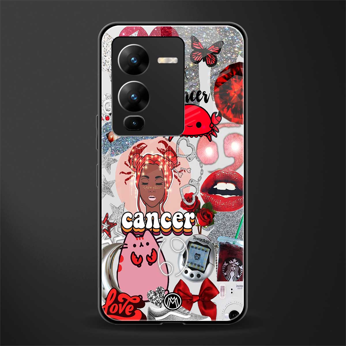 cancer aesthetic collage back phone cover | glass case for vivo v25 pro 5g