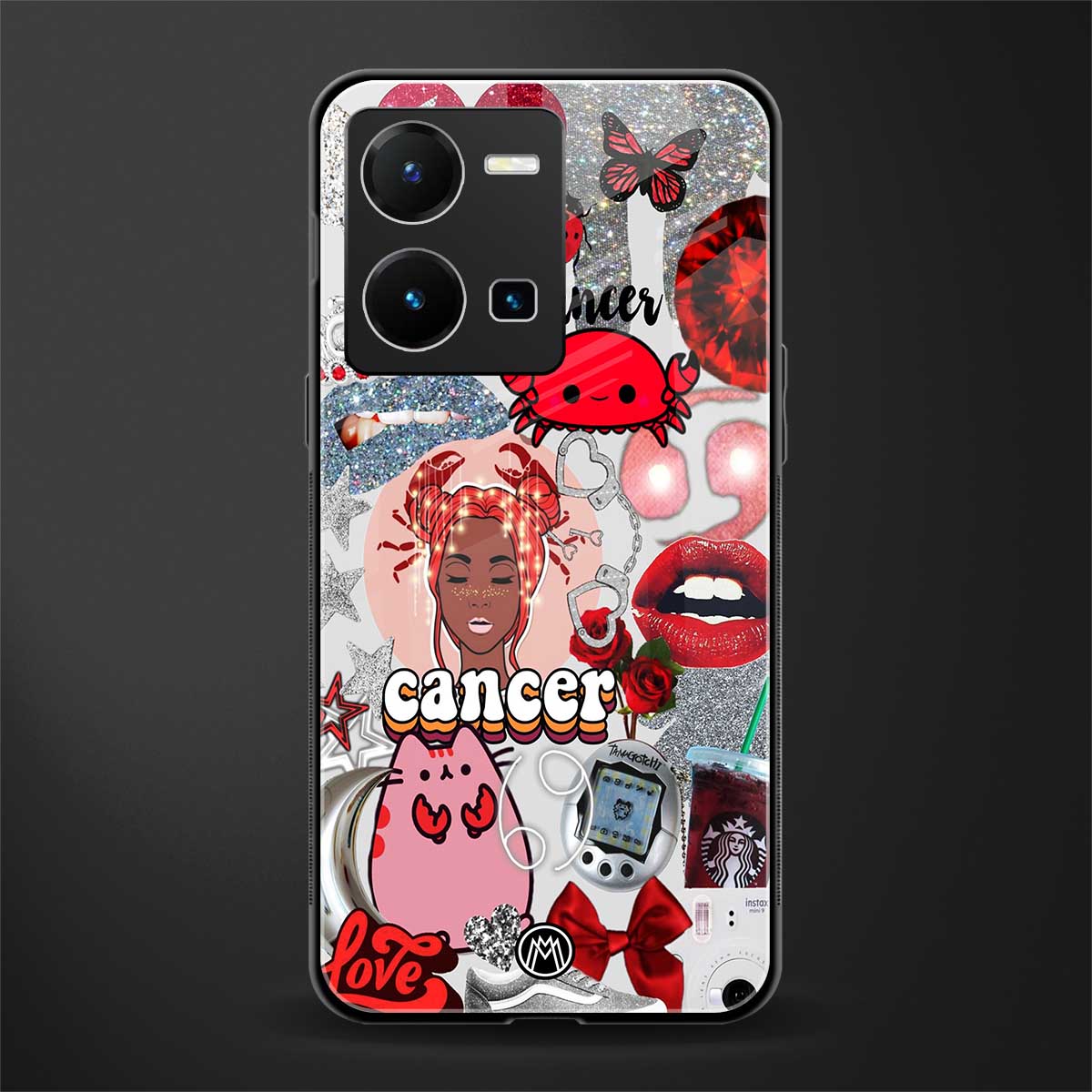 cancer aesthetic collage back phone cover | glass case for vivo y35 4g