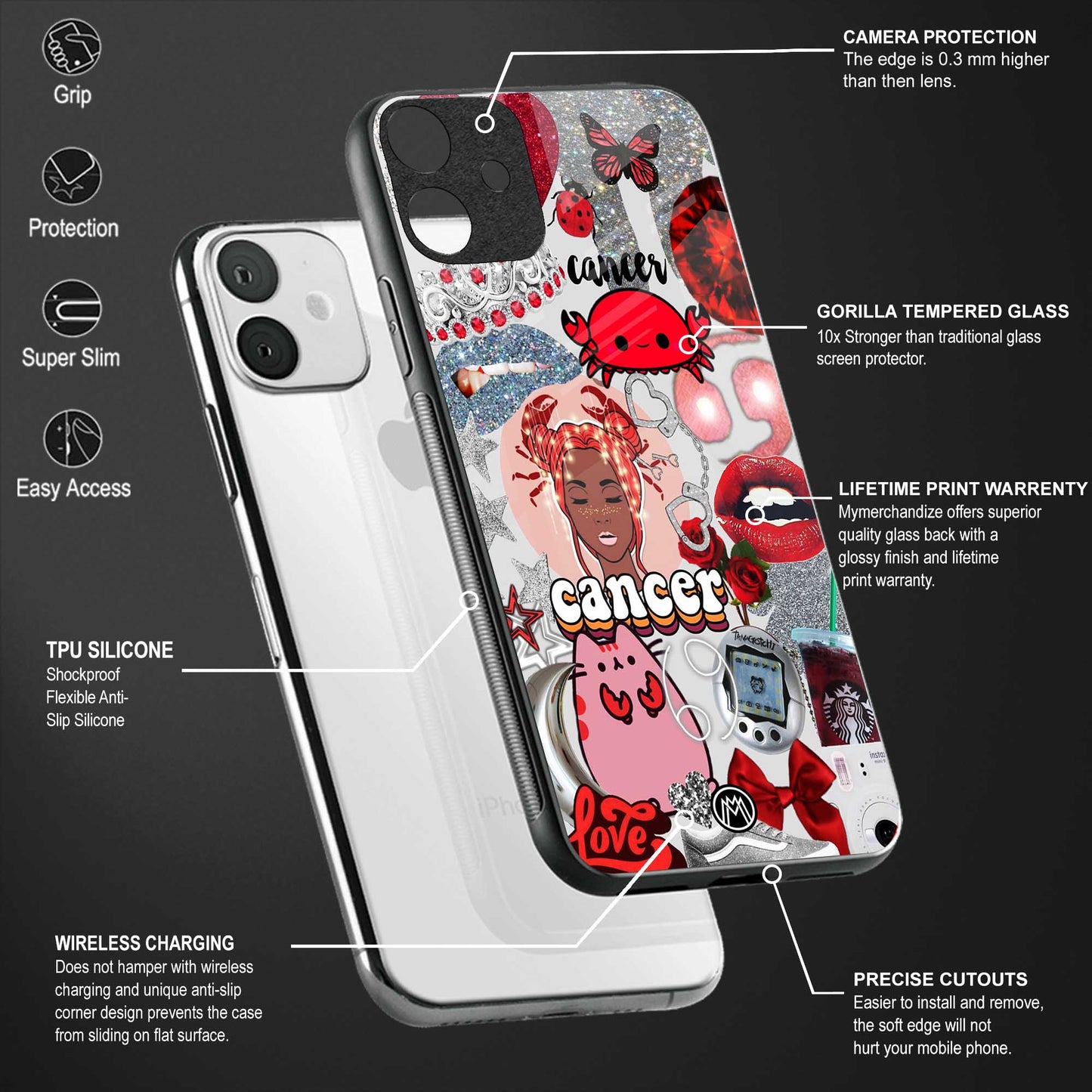 cancer aesthetic collage back phone cover | glass case for vivo v25-5g